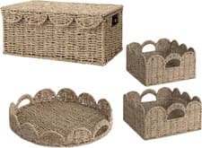 Image of Scalloped Wicker Basket with Lid and Handles for Stylish Room Décor