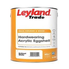 Image of Leyland Trade Brilliant White Eggshell Emulsion Paint 5L Interior Durable Finish
