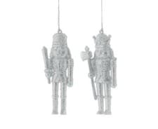 Image of Silver Glitter Nutcracker Christmas Tree decorations 13cm Pack x2 Assorted