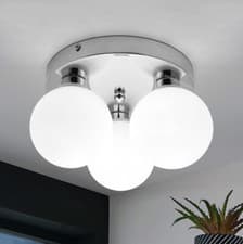 Image of Modern LED Chrome 3 Way Ceiling Light Round Frosted Globe Pendant Shade H3006
