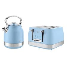 Image of Swan Kettle & Toaster Set 4 Slot Blue Traditional Retro Revive Stainless Steel
