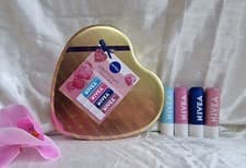 Image of NIVEA Luxurious Lips Gift Set- Pack of 4 in a heart-shaped tin NEW