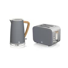 Image of Swan Nordic Kitchen Set, 1.7L Kettle and 2-Slice Toaster, Grey EEJB336