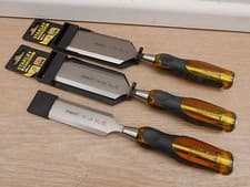 Image of STANLEY 3PCE FATMAX BEVEL EDGE WOOD CHISEL SET 32mm 38mm & 50mm
