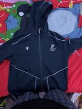 Image of Cardiff Rugby Travel Jacket Macron Size XL Navy Blue Full Zip Fleece Lined Top