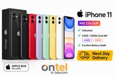 Image of Apple iPhone 11 64GB/128GB - Unlocked - All Colours - Grade A+ Condition-Boxed