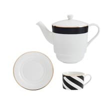 Image of Mikasa Luxe Deco Tea for One Set Art Deco Fine China Gold Trim Teapot UK