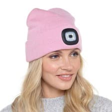 Image of Ladies Knitted Wooly Beanie Hat With LED Light Warm High Powered Head Torch Lamp