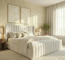 Image of Winged Upholstered Bed Frame Plush Velvet and Naples Fabric Double & King Size
