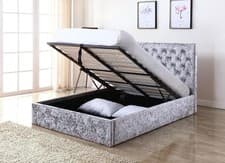 Image of Yasmin Storage Crushed Velvet Bed - 5ft-Silver