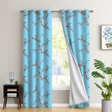 Image of Luxury Floral Blackout Curtains Pair Thermal Eyelet Ring Top Printed Panels