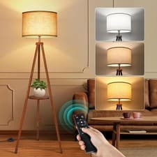 Image of Solid Wooden Tripod Floor Lamp, Bulb Included, Standing Lamp with Remote