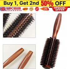Image of Wooden Round Hair Brush Hairbrush Natural Boar Bristle Hair Comb Hair Styling