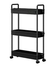Image of Ultra Slim Storage Trolley on Wheels 3-Tier Kitchen Shelves Bathroom Cart Black