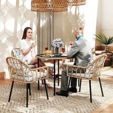 Image of 5 Piece Patio Rattan Dining Set, Wicker Garden Table and Chairs