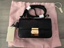 Image of Radley Hanley Close Faux Croc Mini Flapover Crossbody Bag Black Leather New
