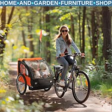 Image of Kids Bike Trailer 2-Seater Bicycle Wagon Durable with Roll-Up Door Orange/Black