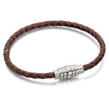 Image of Fred Bennett Bracelet B4727 Skinny Brown Leather Bracelet With Magnetic Clasp