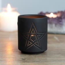 Image of Small Black Pentagram Cut Out Tealight Holder. Gothic. Gift. Home. Decor. witch