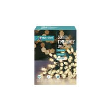 Image of Premier 50 LED Xmas Lights Multi Action Battery Operated Timer - Choice of Col