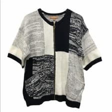 Image of Ellen Tracy Short Sleeve Cardigan Sweater Zip Front Marled Colorblock Size S