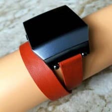 Image of Orange Double Wrap Soft Leather Band Strap Bracelet for Fitbit Ionic Smartwatch