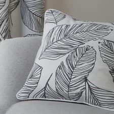 Image of Fusion - White Leaf Cushion (43 x 43cm) - 100% Cotton - Filling Included - Pipe