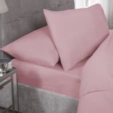 Image of Percale Cotton Fitted Sheet Easy Care Non-Iron Double Mattress Sheets Pink Blush