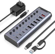 Image of Powered USB Hub, 10-Port USB C Hub with 6*USB-A 3.2, 4*USB-C 3.2 Ports, 2 PD 45W