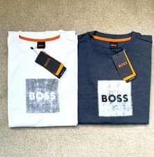 Image of New Hugo Boss BOSS Men's T-Shirt Crew Neck Logo Graphic Cotton Tee White/Black