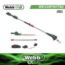 Image of Webb Eco WEV20PSHTB2 20V 50cm (20″) Long Reach Hedge Trimmer & 20cm Pruner