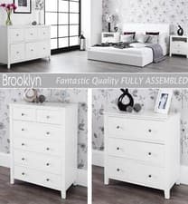 Image of White Bedroom Furniture, White Chest of Drawers, Bedside Tble, Wardrobe BROOKLYN