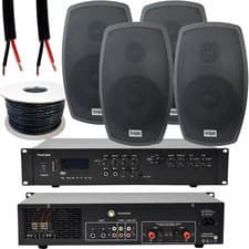 Image of 400W LOUD Outdoor Bluetooth System 4x Black Speaker Weatherproof Garden Music