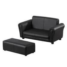 Image of HOMCOM Kids Sofa Set 2 Seater Armchair with Footrest for 18-36 Months, Black