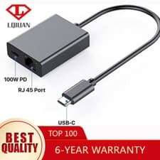 Image of USB C to Ethernet Adapter 2-in-1 Type-C to RJ45 Network 100W PD Fast Charging A