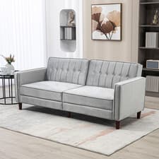 Image of Grey 3-Seater Convertible Sofa Futon Bed | Velvet-Touch Tufted Couch Reclining