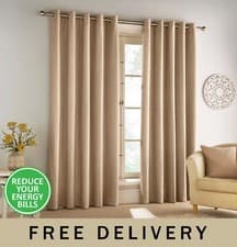 Image of Savoy Chenille Eyelet Curtains - 100% Blackout Readymade Pair of Curtains