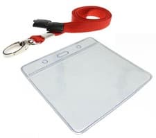 Image of ID Badge Card Plastic Pocket Holder & Neck Strap Lanyard Metal Lobster Clip