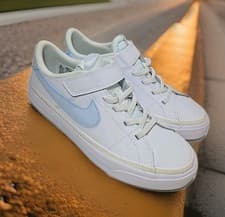 Image of Nike Court Legacy White/Sail Blue Kids /Boys Size 2Y DA5381-129 Strap