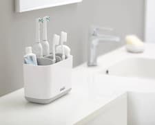 Image of Joseph Joseph 70510 Bathroom Easy-Store Toothbrush Caddy- White/Grey, Large