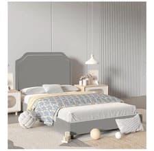Image of DGBAOBEI velvet wooden kids bed,single children bed frame with headboard£footboa