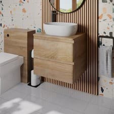 Image of Bathroom Cloakroom Vanity Unit Wall Hung Countertop Wash Basin Wood 600mm