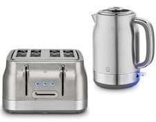 Image of Swan Retro Revive Stainless Steel Jug 1.7L Kettle & 4 Slice Toaster Set Silver