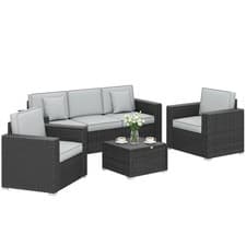 Image of Outsunny Rattan Garden Furniture Set with Wide Armrests, Cushions, Dark Grey