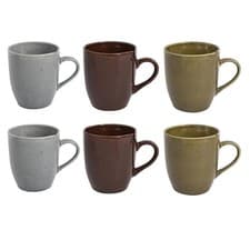 Image of Stoneware Coffee Mug Set of 6 Reactive Glaze Grey Brown Green Hand Wash 330ml