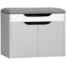 Image of HOMCOM Upholstered Entryway Shoe Bench w/ Storage Cabinet for Living Room Grey