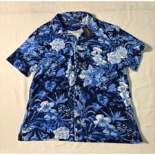Image of Polo Ralph Lauren Mens Terry Cloth Floral Hibiscus Camp Shirt Blue 1XB NEW
