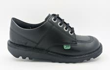 Image of New KICKERS Kick Lo Black Leather Shoes Patent Girls Boys School Lace Sale 12-6