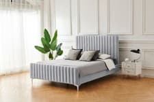 Image of Amy Light Grey Velvet Fluted Design Ottoman Storage Bed Frame Double or Kingsize