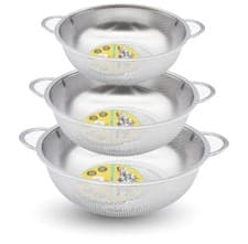 Image of Stainless Steel Colander Strainer with Double Handles 22.5cm. Brand New In Box .